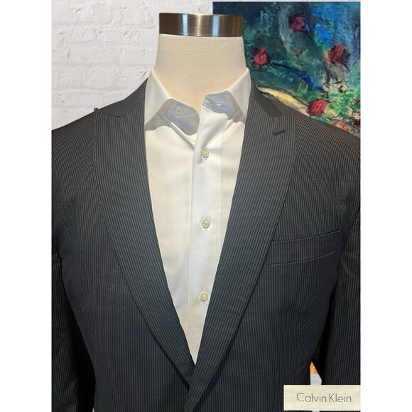 Calvin Klein 44L Mens Blazer Charcoal Gray Micro Stripe Sport Jacket - Picture 4 of 16